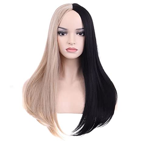 half black and half blonde wig|More.